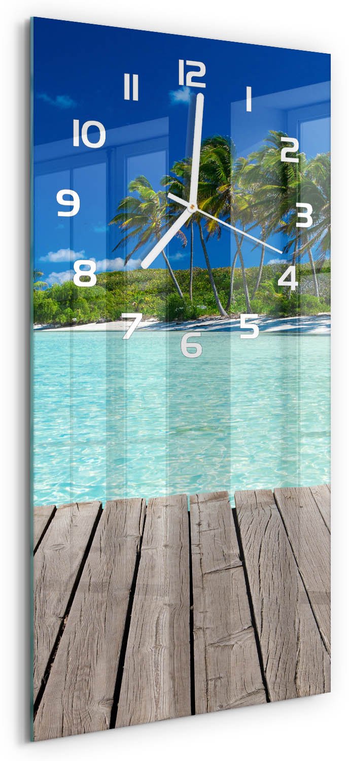 Tulup Wandklok - Tropisch strand Moderne Wandklok Glas - 30x60 cm - Groente Wandklok Glas Decoratie - Witte handen - Rechthoekige Klok - Glazen Wandklok Design - Klok Glas Met Opdruk