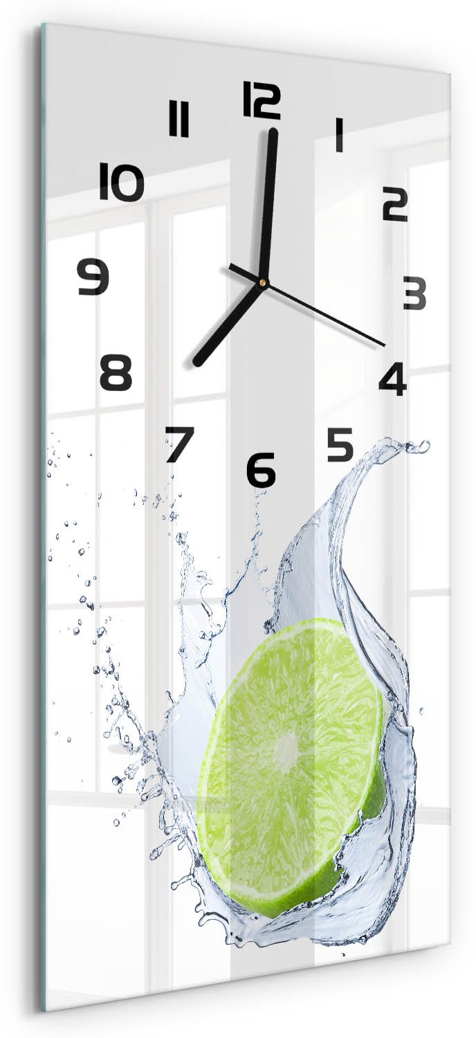 Tulup Wandklok - Calciumcarbonaat Glazen Klok Met Print - 30x60 cm - Groente Wandklok Glas Met Motief - Zwarte handen - Rechthoekige Klok - Wandklok Glas Decoratie - Gekleurde Glazen Klok