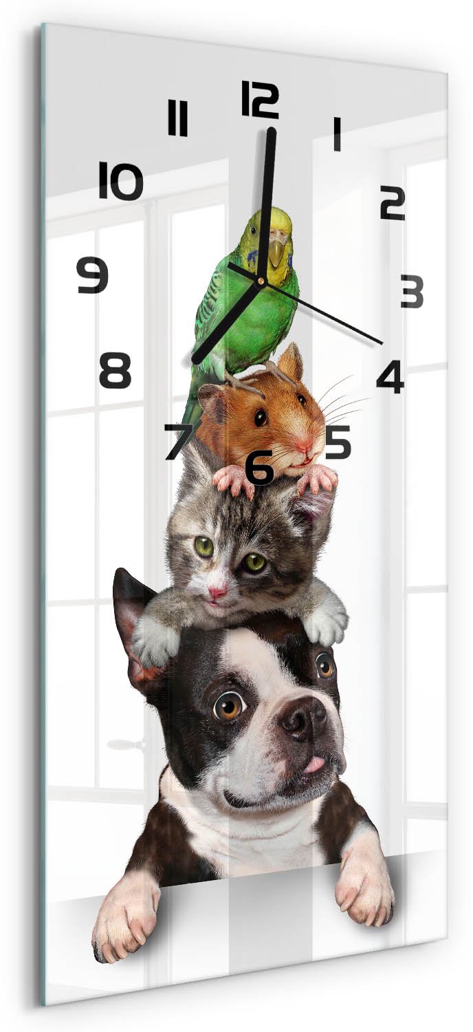 Tulup Wandklok - Huisdieren Gekleurde Glazen Klok - 30x60 cm - Veelkleurig Glazen Klok Met Print - Zwarte handen - Rechthoekige Klok - Moderne Wandklok Glas - Wandklok Glas Decoratie