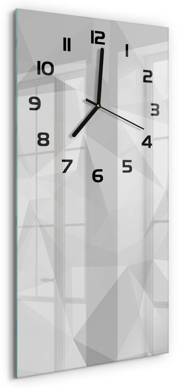 Tulup Wandklok - Driehoeken van abstractie Decoratieve Glazen Klok - 30x60 cm - Wit Glazen Wandklok Design - Zwarte handen - Rechthoekige Klok - Glazen Klok Met Print - Wandklok Glas Met Motief