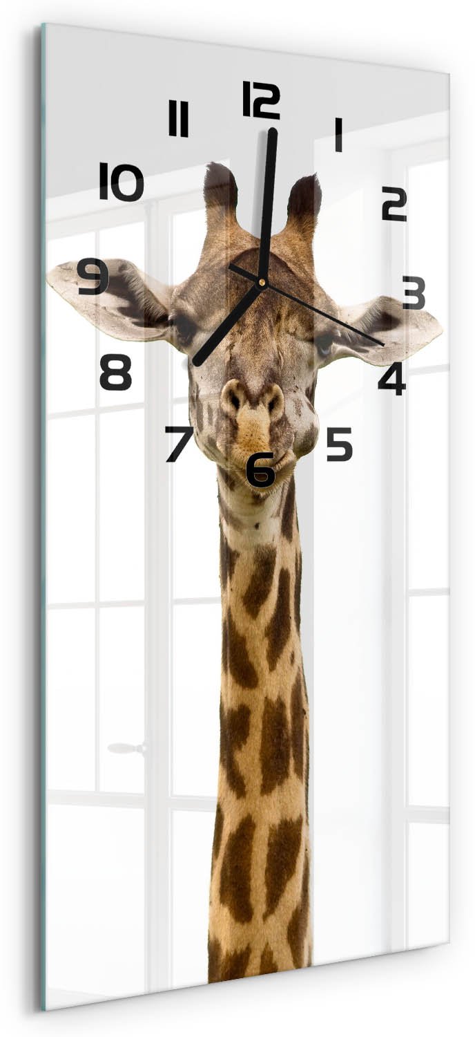 Tulup Wandklok - Giraffe Moderne Wandklok Glas - 30x60 cm - Bruin Wandklok Glas Decoratie - Zwarte handen - Rechthoekige Klok - Glazen Wandklok Design - Klok Glas Met Opdruk