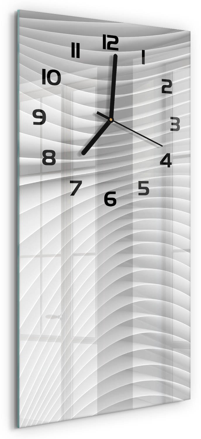 Tulup Wandklok - Lijnen van abstractie Glazen Klok Met Print - 30x60 cm - Wit Wandklok Glas Met Motief - Zwarte handen - Rechthoekige Klok - Wandklok Glas Decoratie - Gekleurde Glazen Klok