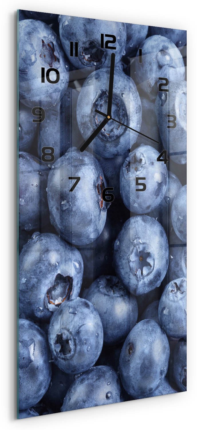 Tulup Wandklok - Bosbessen Gekleurde Glazen Klok - 30x60 cm - Blauw Glazen Klok Met Print - Zwarte handen - Rechthoekige Klok - Moderne Wandklok Glas - Wandklok Glas Decoratie