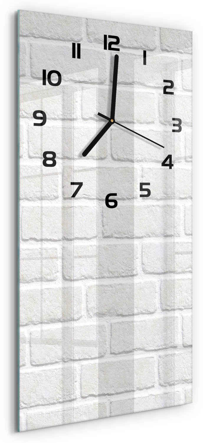 Tulup Wandklok - Bakstenen muur Gekleurde Glazen Klok - 30x60 cm - Wit Glazen Klok Met Print - Zwarte handen - Rechthoekige Klok - Moderne Wandklok Glas - Wandklok Glas Decoratie