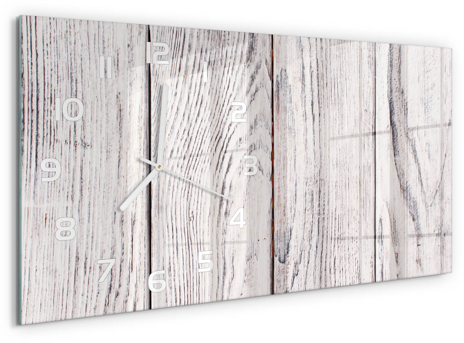TULUP Wandklok - Houten muur Wandklok Glas Decoratie - 60x30 cm - Beige Gekleurde Glazen Klok - Witte handen - Rechthoekige Klok - Klok Glas Met Opdruk - Moderne Wandklok Glas