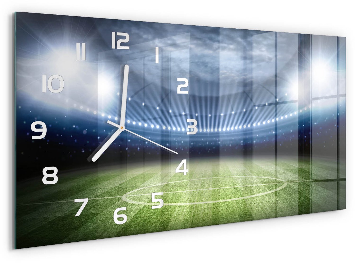 TULUP Wandklok - Stadion Wandklok Glas Met Motief - 60x30 cm - Groente Decoratieve Glazen Klok - Witte handen - Rechthoekige Klok - Gekleurde Glazen Klok - Glazen Klok Met Print