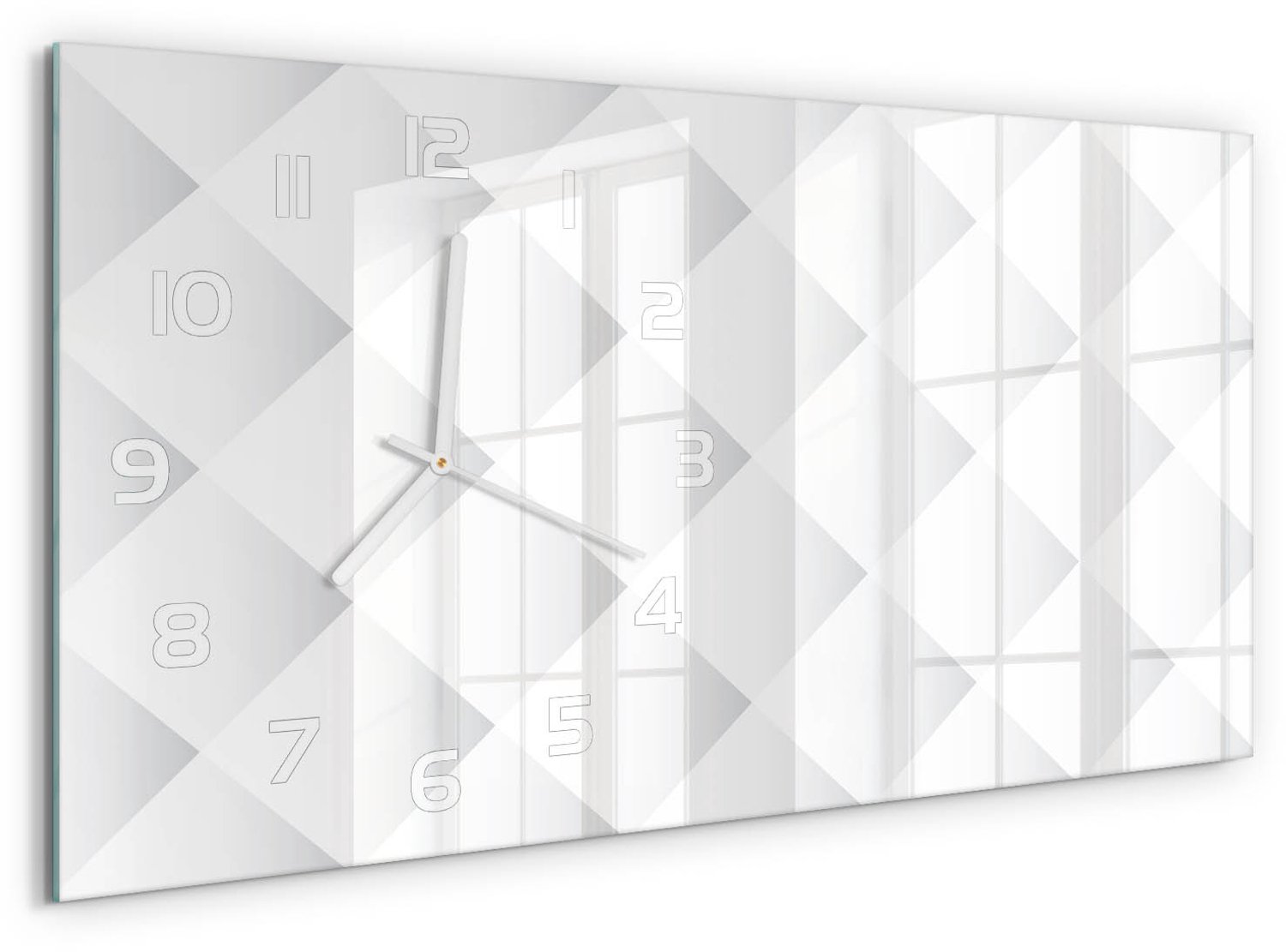 TULUP Wandklok - Vierkanten Achtergrond Glazen Klok Met Print - 60x30 cm - Wit Wandklok Glas Met Motief - Witte handen - Rechthoekige Klok - Wandklok Glas Decoratie - Gekleurde Glazen Klok