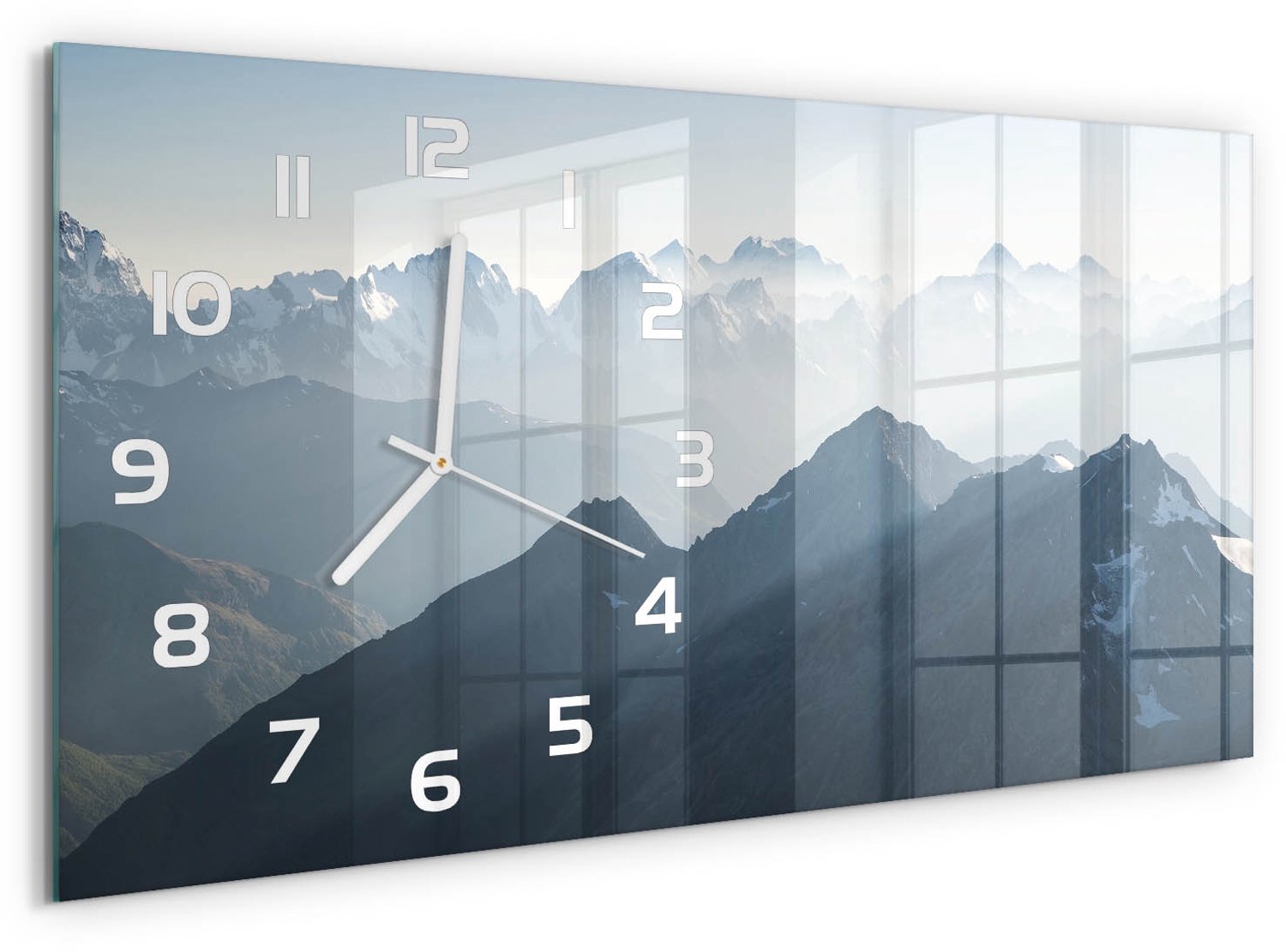 TULUP Wandklok - bergtop Moderne Wandklok Glas - 60x30 cm - Grijs Wandklok Glas Decoratie - Witte handen - Rechthoekige Klok - Glazen Wandklok Design - Klok Glas Met Opdruk
