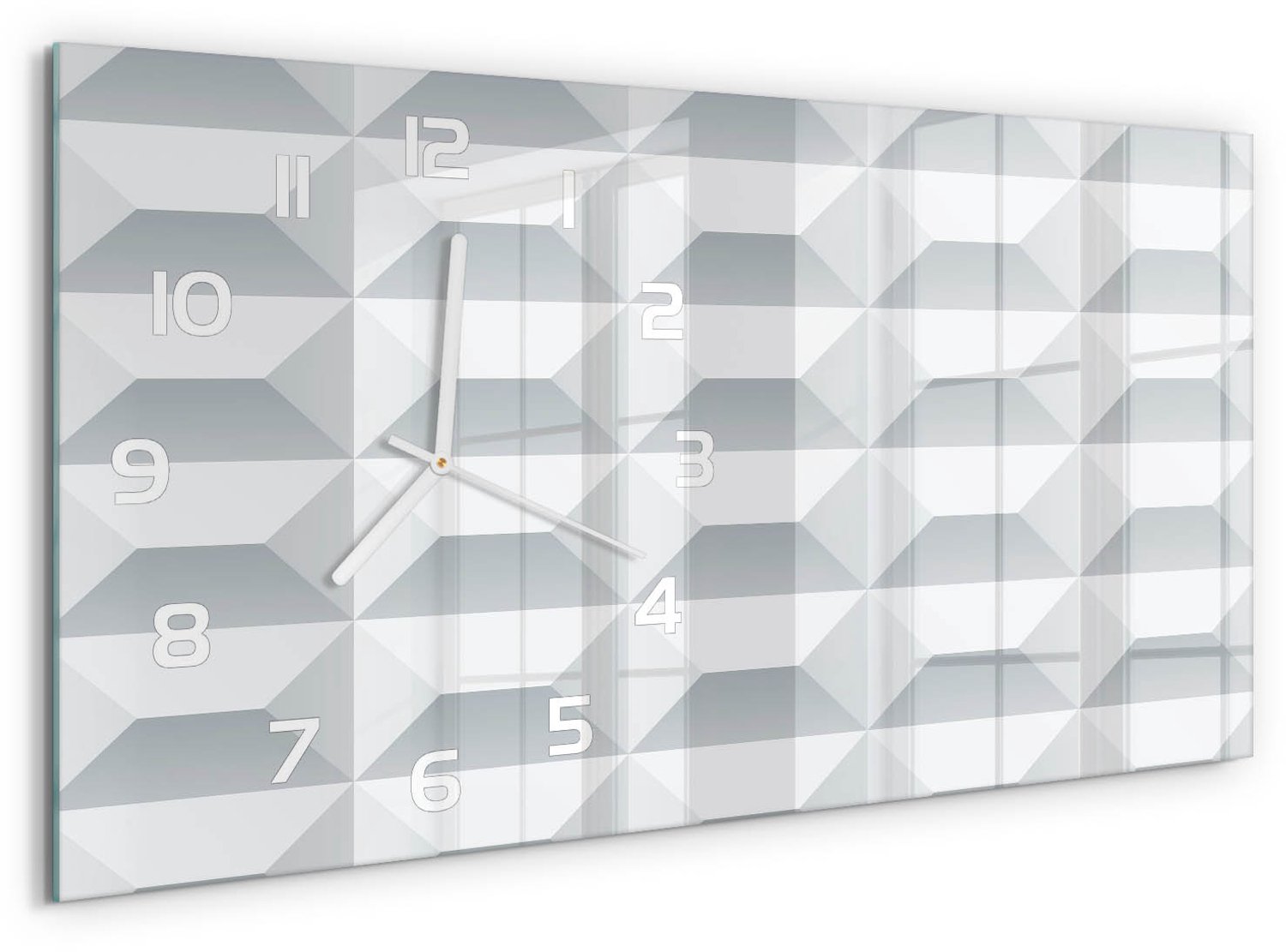 TULUP Wandklok - Geometrische achtergrond Decoratieve Glazen Klok - 60x30 cm - Wit Glazen Wandklok Design - Witte handen - Rechthoekige Klok - Glazen Klok Met Print - Wandklok Glas Met Motief