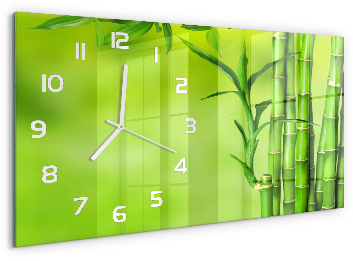TULUP Wandklok - Bamboe Klok Glas Met Opdruk - 60x30 cm - Groente Moderne Wandklok Glas - Witte handen - Rechthoekige Klok - Decoratieve Glazen Klok - Glazen Wandklok Design