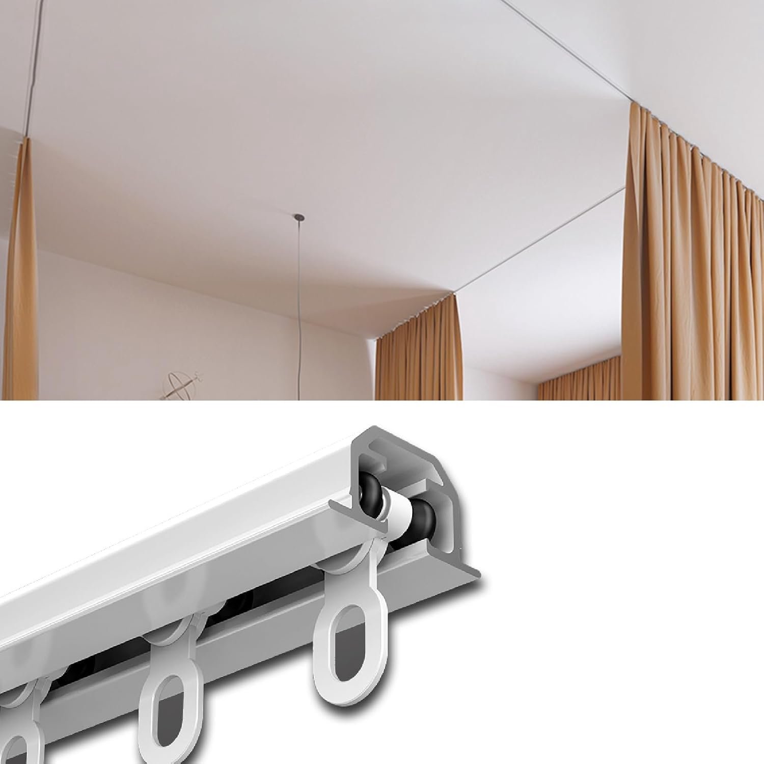 Plafond ain Track Systeem 2m Verborgen Verduisterende Aluminiumlegering Slider Set Beugel voor Slaapkamer & Keuken Witte Kleur 2 m Lengte