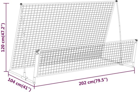 Voetbalrebounder en voetbaldoel 2-in-1 voor training, 202 x 104 x 120 cm, stalen frame met polyester net, draagbaar sporttoestel voor tuin en club — afbeelding 2