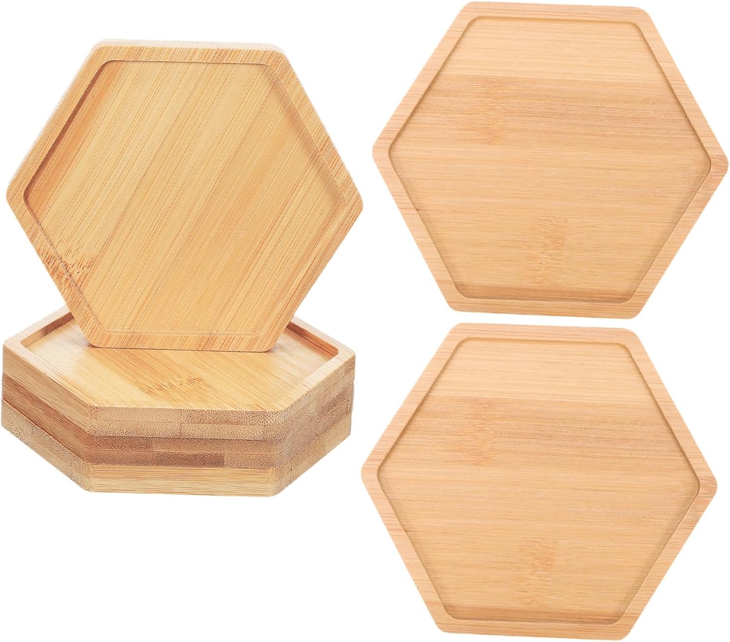 6 Stuks Delige Hexagonale Bamboe Plantenschaaltjes voor Binnen Waterdichte Bloempot-drainagebakjes Decoratieve Plantenonderzetters voor Succulenten Bonsai Duurzaam Stijlvol