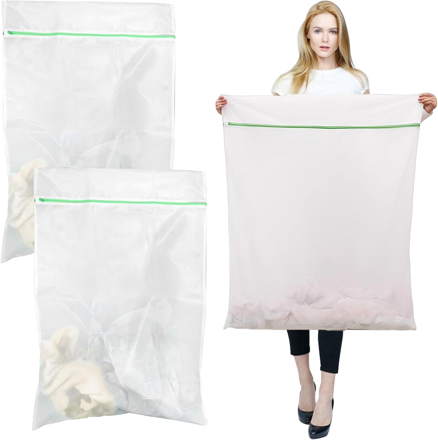 Waszak - Grote Waszakken - 60x90 cm - Herbruikbare Wasnetten voor Wasmachine - Fijnmazig met Ritssluiting - Voor Dekens, Jassen en Gordijnen - 2 stuks