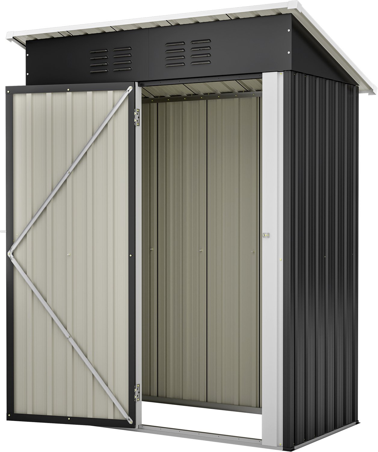Metalen tuinhuis 152 x 84 x 182 cm - Gereedschapsschuur met plat dak - Afsluitbare metalen deur zonder ramen - 1,27 m² opslag - Zwart
