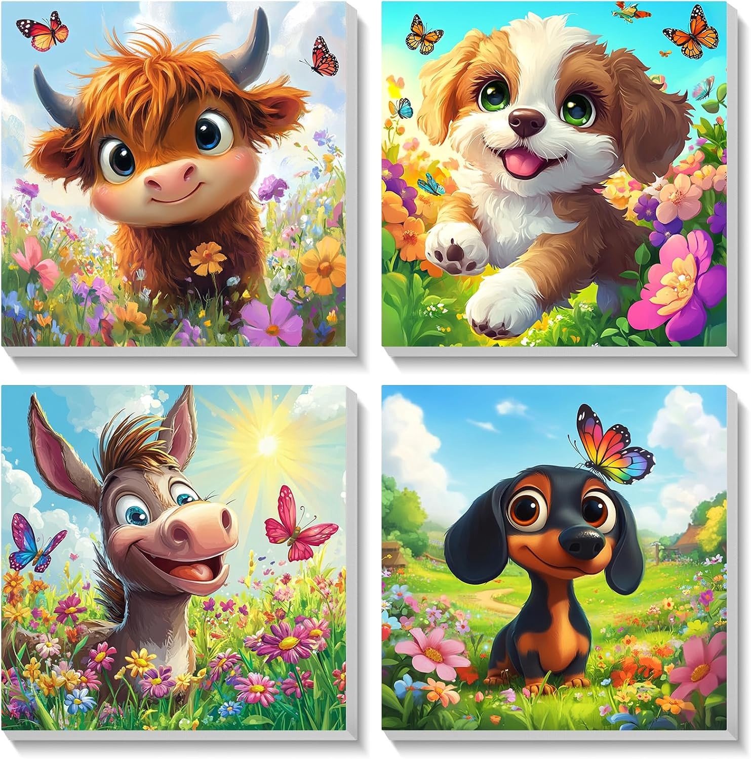 4-delige Dieren Schilderen op Nummer Set voor Kinderen met Lijst, Creatieve DIY Schilderkit voor 4-12 Jaar met Doek, Penseel en Acrylverf