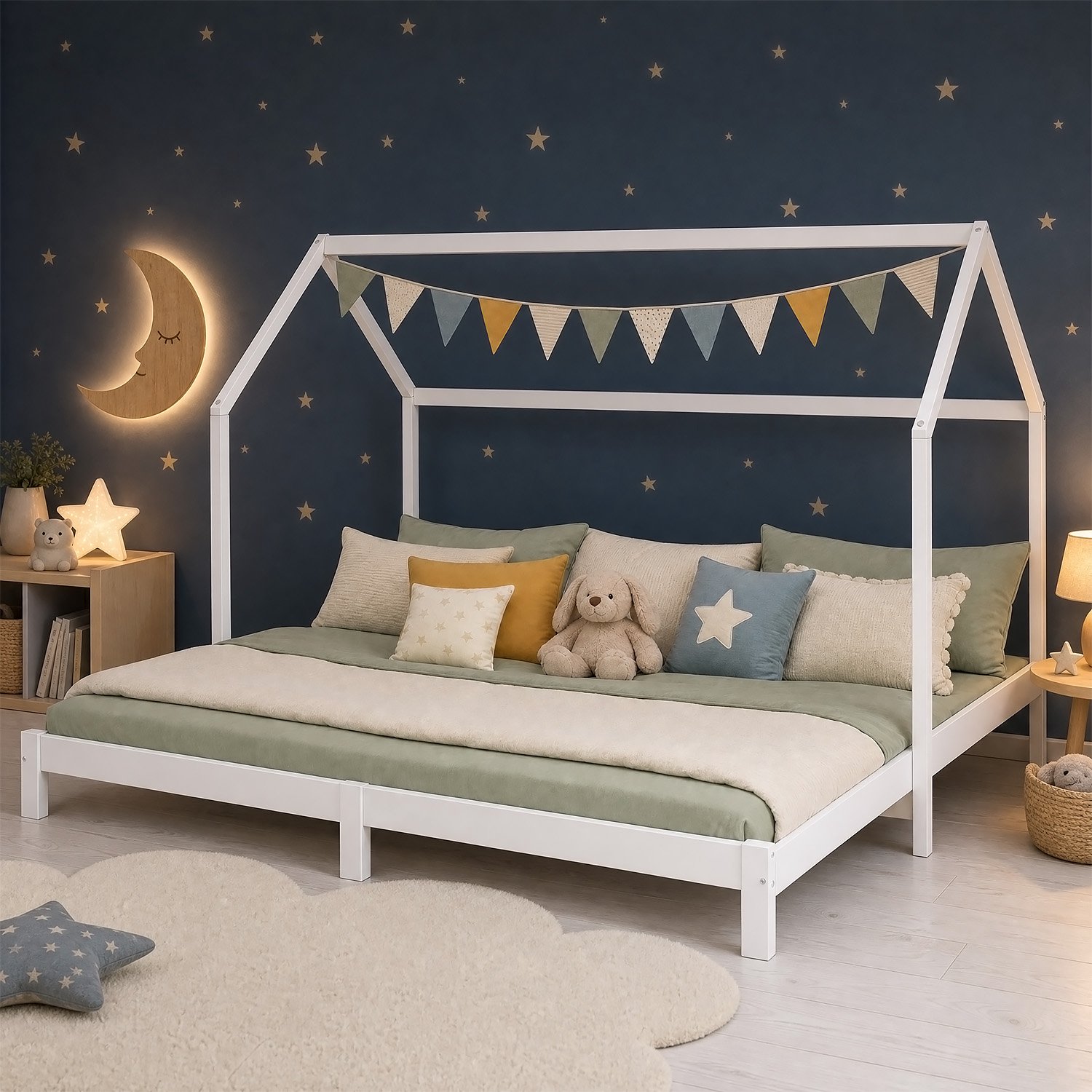 Homestyle4u Kinderbed - 90x200 cm - Uitschuifbaar - Huisbed - Wit