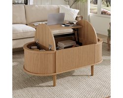 Ovale verstelbare salontafel met opbergruimte - retrostijl - woonkamer salontafel - multifunctionele opbergtafel - eik