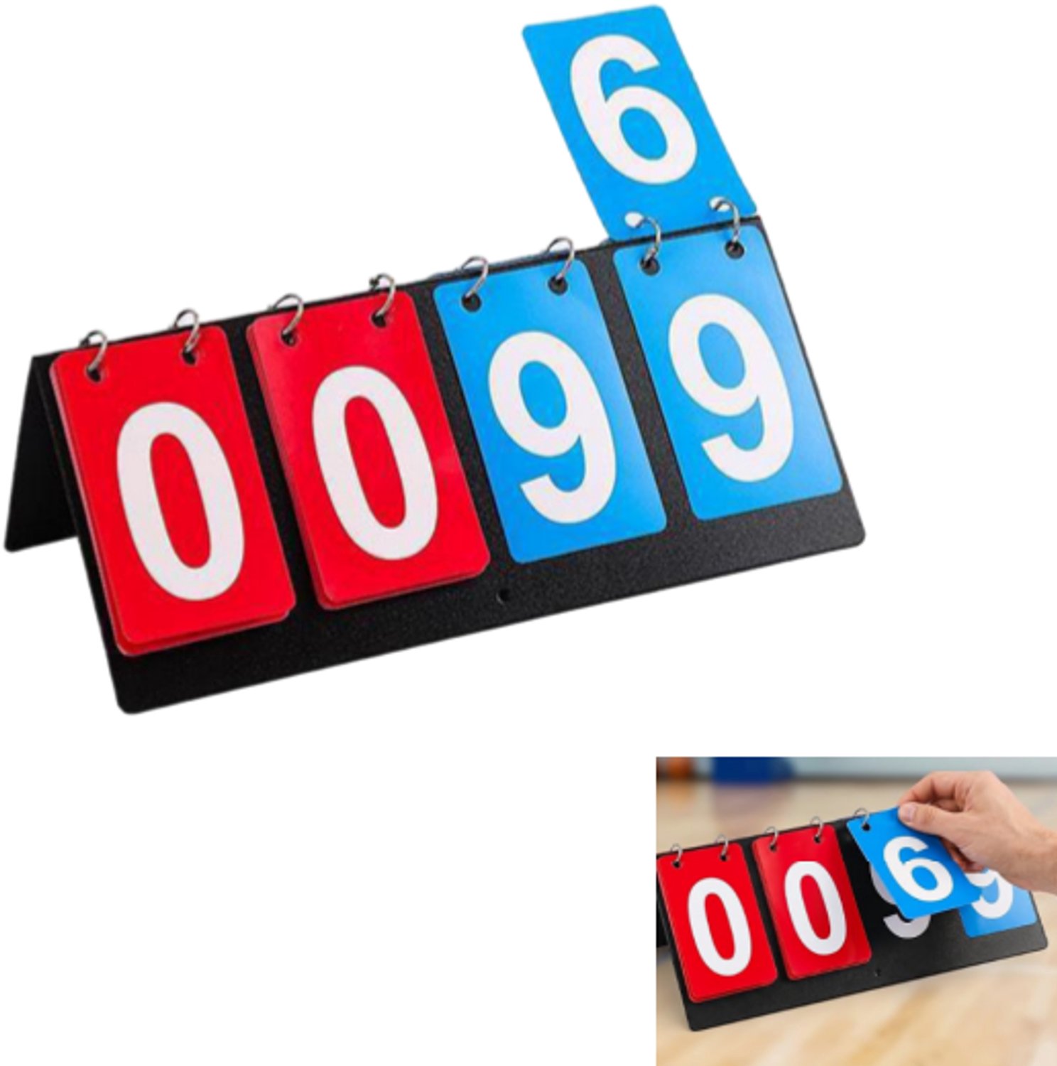 Scorebord - Multifunctioneel 4-cijferig scorebord - Dubbelzijdig display - Waterbestendig PP-kunststof - Geschikt voor biljart, tafeltennis en basketbal - Rood/blauw