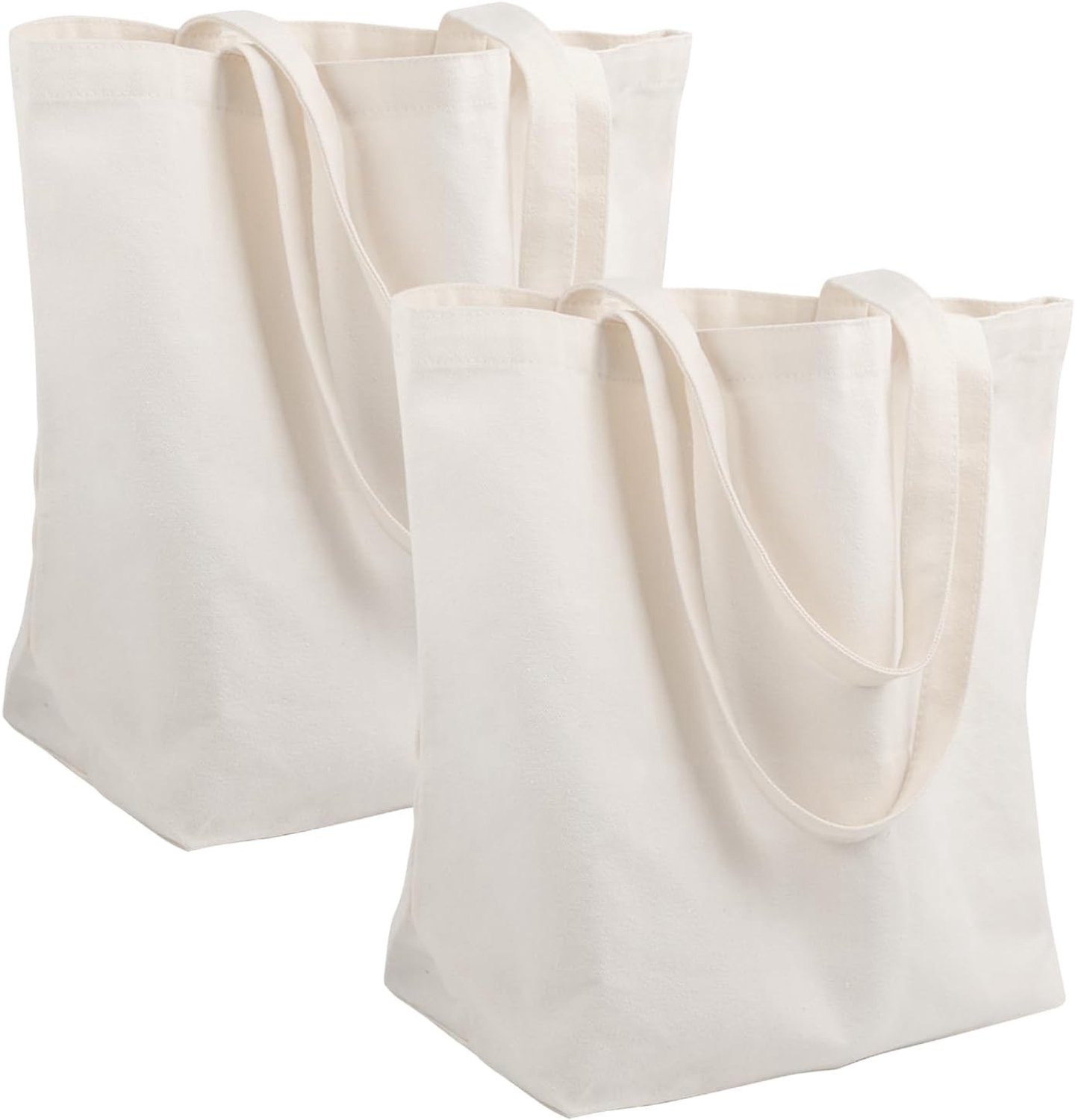 Set van 2 ongeprinte katoenen tassen, 45 x 35 x 15 cm, natuurlijk beige, herbruikbare stoffen tas voor DIY-projecten en schilderen met lange handvatten
