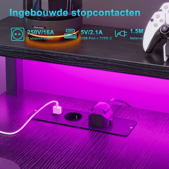 Ingebouwde stopcontacten met 2 stopcontacten, USB-poort, Type-C en 1,5 meter netsnoer.