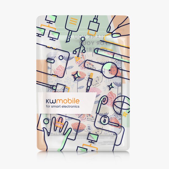 kwmobile e-reader hoesje geschikt voor Kobo Libra Colour hoes - E reader flip case met magnetische sluiting - Ereader cover - Vlinderanemoon design in wit / licht oudroze / vintage groen — afbeelding 5