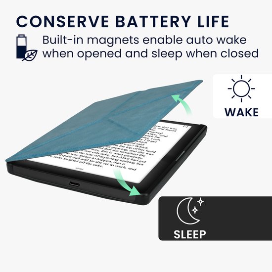 kwmobile e-reader hoesje geschikt voor Kobo Aura Edition 1 hoes - Ereader flip case met standaard - E reader cover van kunstleer - In petrol — afbeelding 5