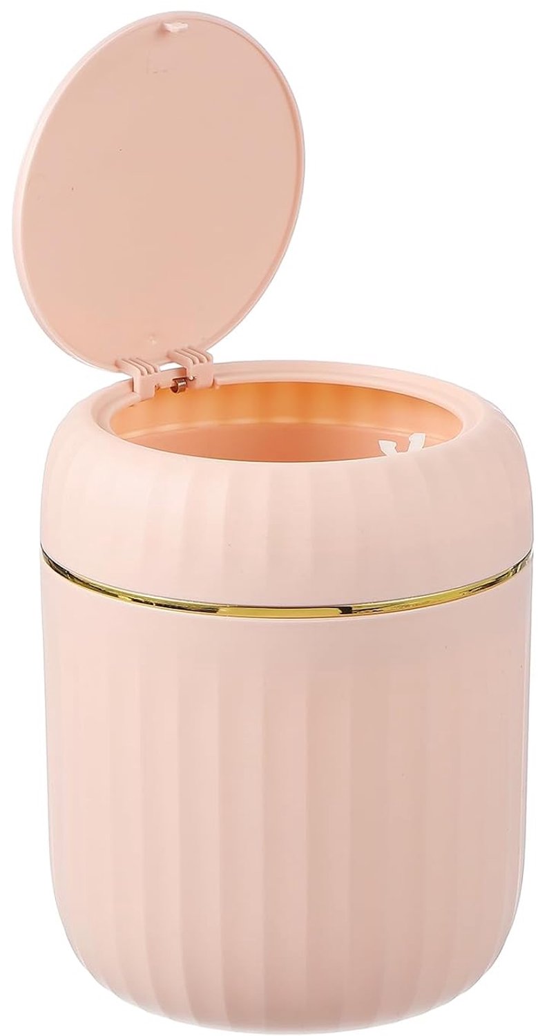 Mini prullenbak - Bureauprullenbak - Met deksel - Kleine prullenbak voor op het bureau - Gemakkelijk schoon te maken - Geschikt voor kantoor, keuken, woonkamer, slaapkamer - Lichtroze - 1 stuk