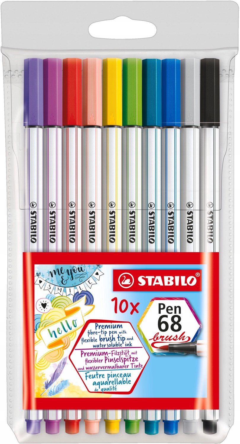 STABILO Pen 68 Brush - Premium Brush Viltstift - Met Flexibele Penseelpunt - Etui Met 10 Kleuren