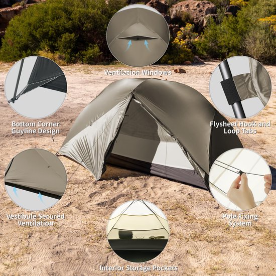 2-Persoons Tent – Waterdicht 3000 mm – Lichtgewicht 2,2 kg – Windbestendige Koepeltent – 3-4 Seizoenen — afbeelding 5