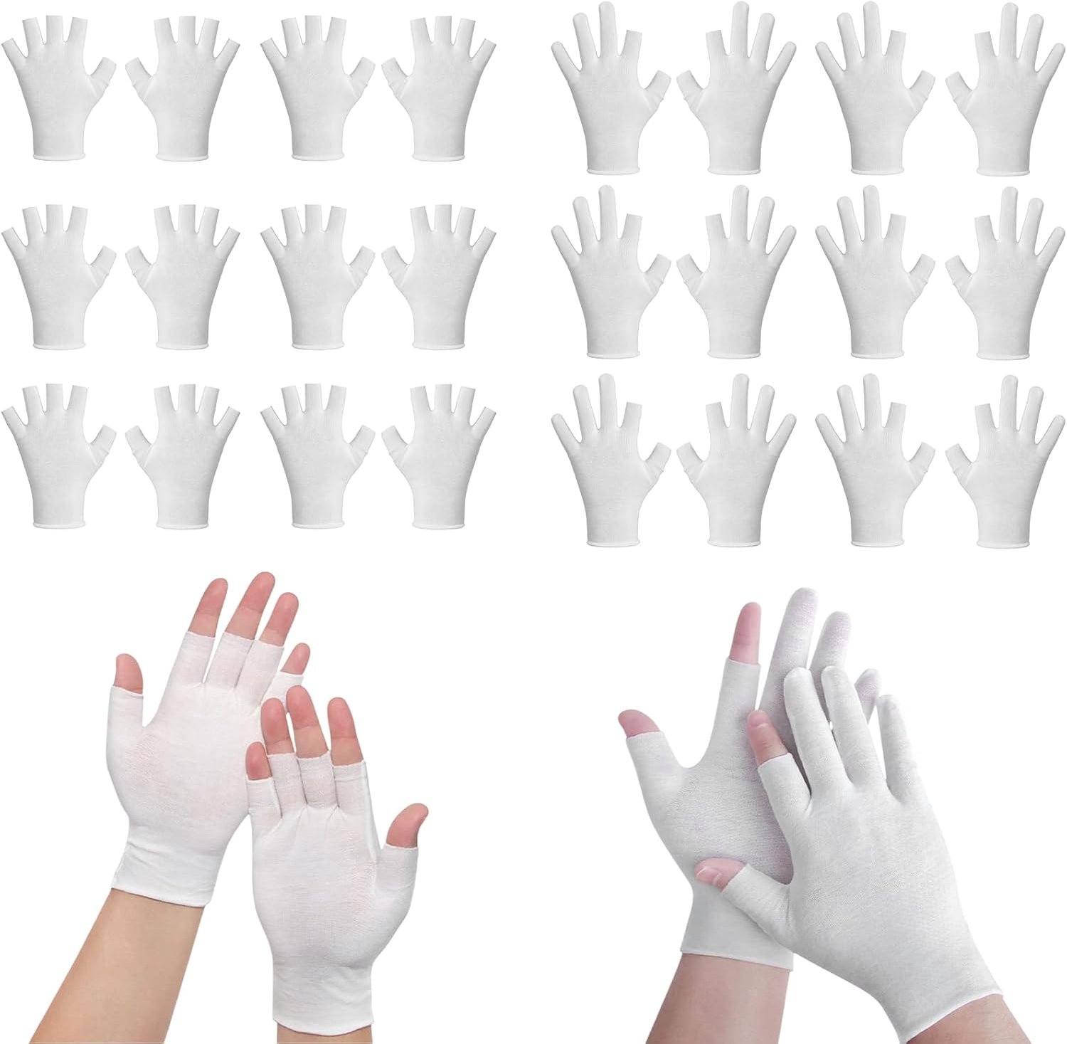 12 paar dunne katoenen handschoenen, wit, vingerloze handschoenen
