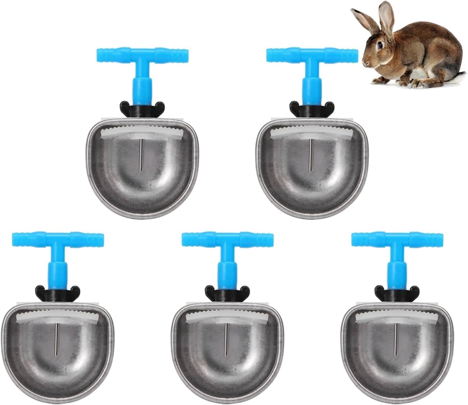 5 stuks DIY automatisch vulbare metalen bekerdrinker, roestvrijstalen konijnenwaterdispenser met kom, afneembare hangende huisdierkooi, waterbakken (L)