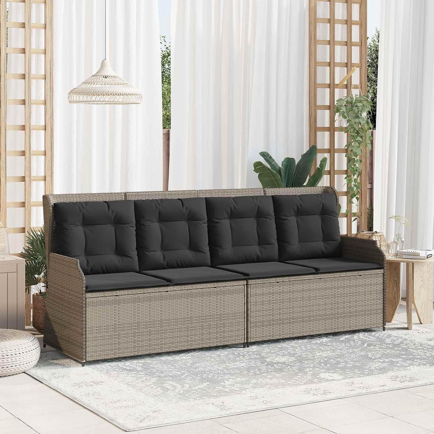 Poly rattan tuinbank moderne lichtgrijs