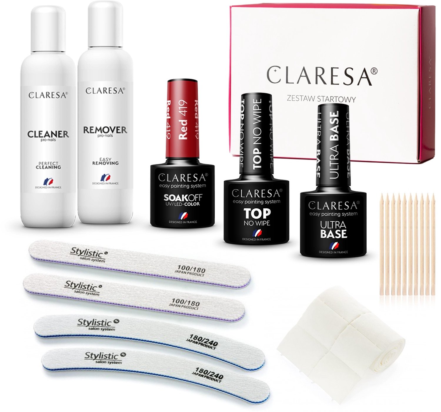 Claresa Starterset Hybride Nagellak Set - Rood, Basis & Top