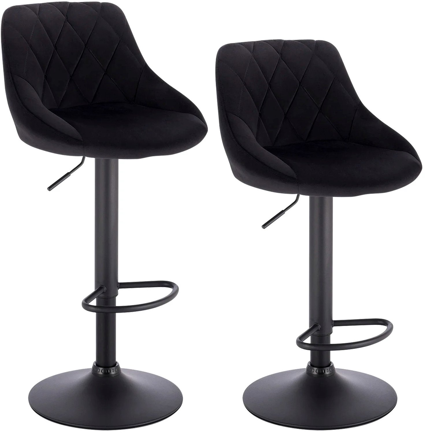 ArtiZo Barkruk set van 2 - met voetsteun - 360° draaibaar - zwart fluweel - in hoogte verstelbaar - 38.5x38.5x84-106