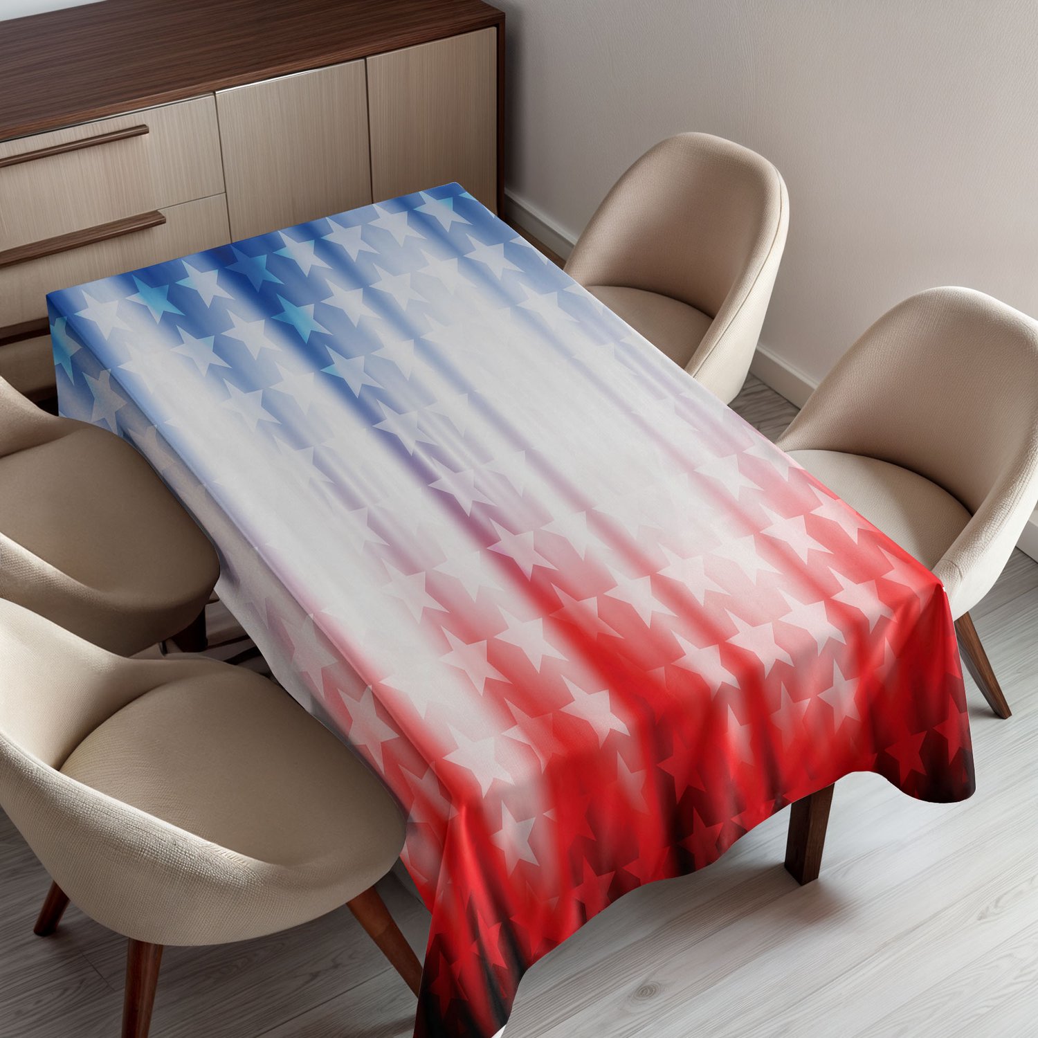ABAKUHAUS Amerikaanse Vlag Tafelkleed, Abstracte Achtergrond met Sterren in Digitale Neonkleuren Ontwerp Kunstwerk, Rechthoekig Tafelkleed voor Eetkamer Keukendecoratie, 150 x 200 cm, Blauw en Rood