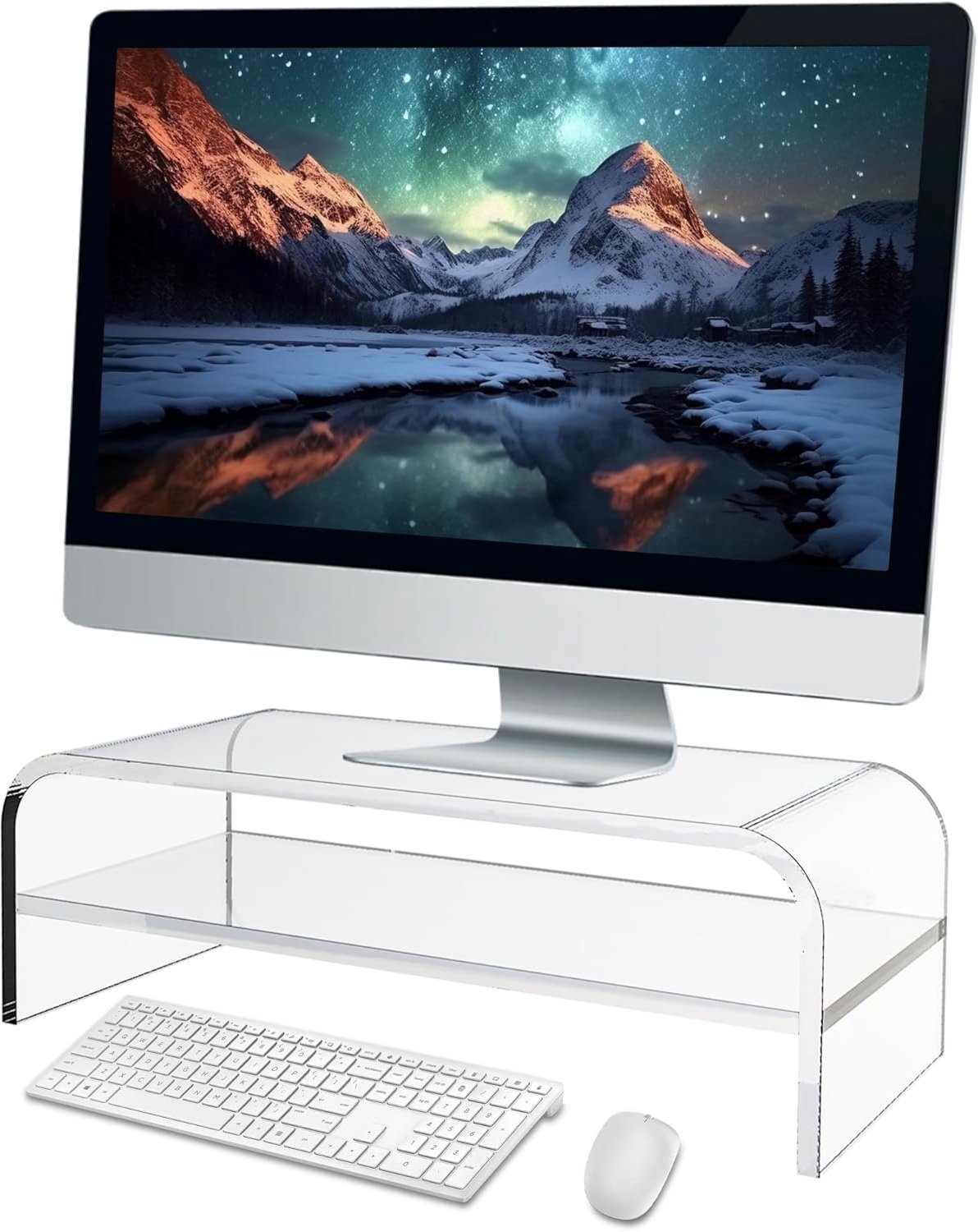 guofa Monitorstandaard met 2 niveaus, displayverhoging van acryl, acryl tafel, bureaumonitorverhoging voor laptop, schermen, computer, notebook, pc-verhoging bureau (39 x 20 x 12,6 cm)