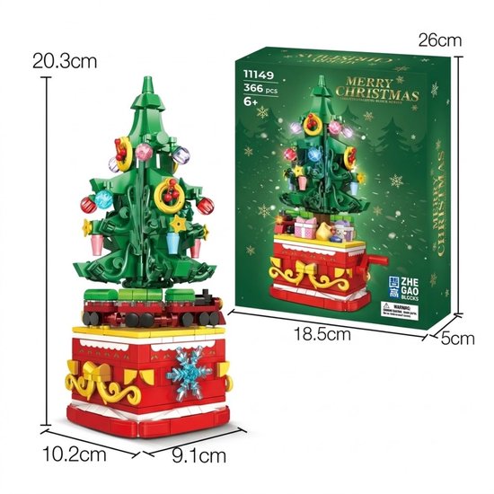 Zhe Gao 11149 Roteerbaar Kerstboom bouwset | Incl. mini kersttrein | Creator classic bouwpakket | Educatief speelgoed voor volwassenen & kinderen | Kerst bloemen decoratie geschenkset | Niet geschikt voor lego | Bouwdoos met 366 bouwstenen — cadeau in Spellen & Speelgoed - foto 8