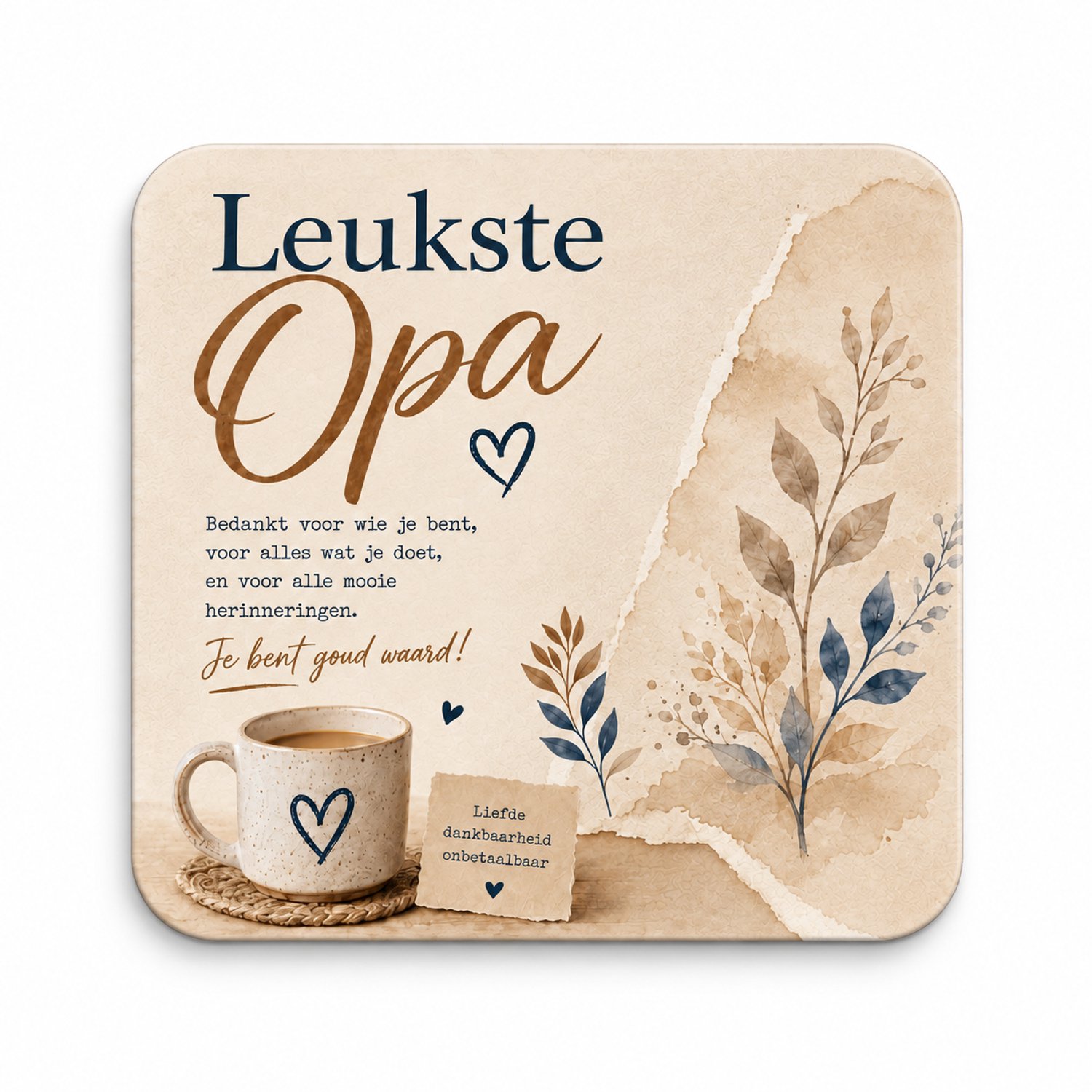 Leukste Opa MDF onderzetter – Vierkante Onderzetter 10x10 cm – Cadeau voor Opa – Bedankje van Kleinkinderen