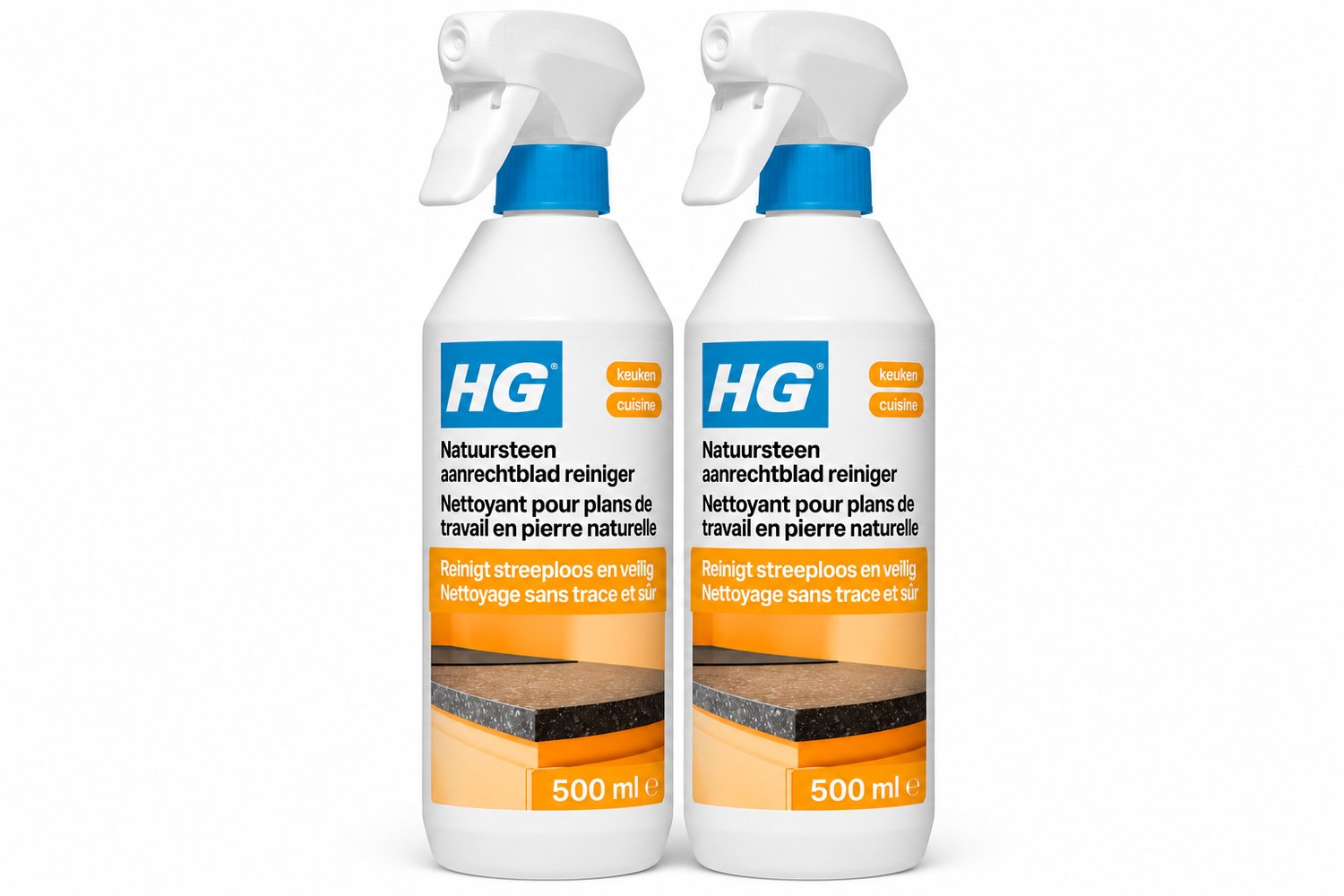 HG Natuursteen Aanrechtbladreiniger 500 ml - Streeploze Reiniger voor Natuursteen 2 x 500 ml