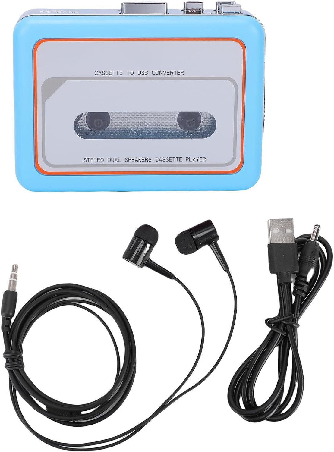 "Cassettespeler, Draagbare USB-converter met Ingebouwde Luidspreker en Hoofdtelefoonaansluiting voor muziekliefhebbers" (Blauw)