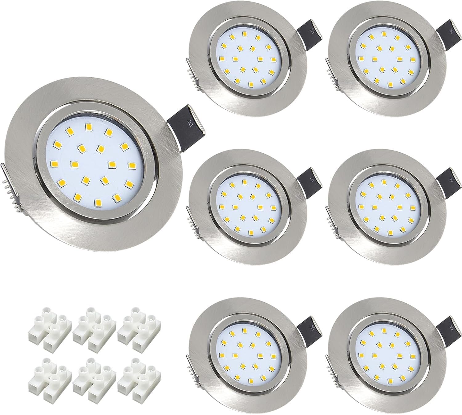 6 LED inbouwspots 5W plat 30mm zwenkbaar 4500K Ø72-80mm
