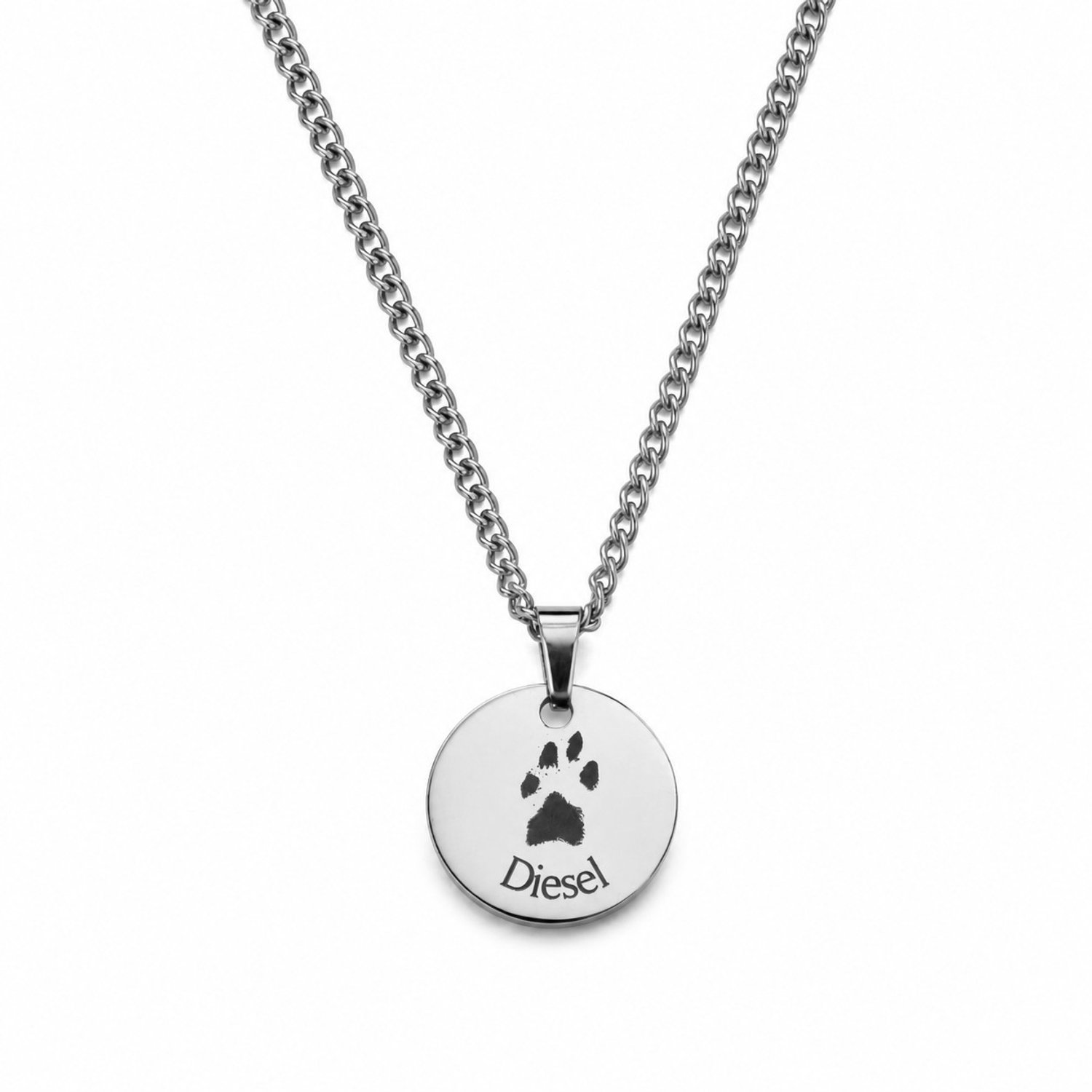 Heren Ketting met Pootafdruk en Naam Zilver