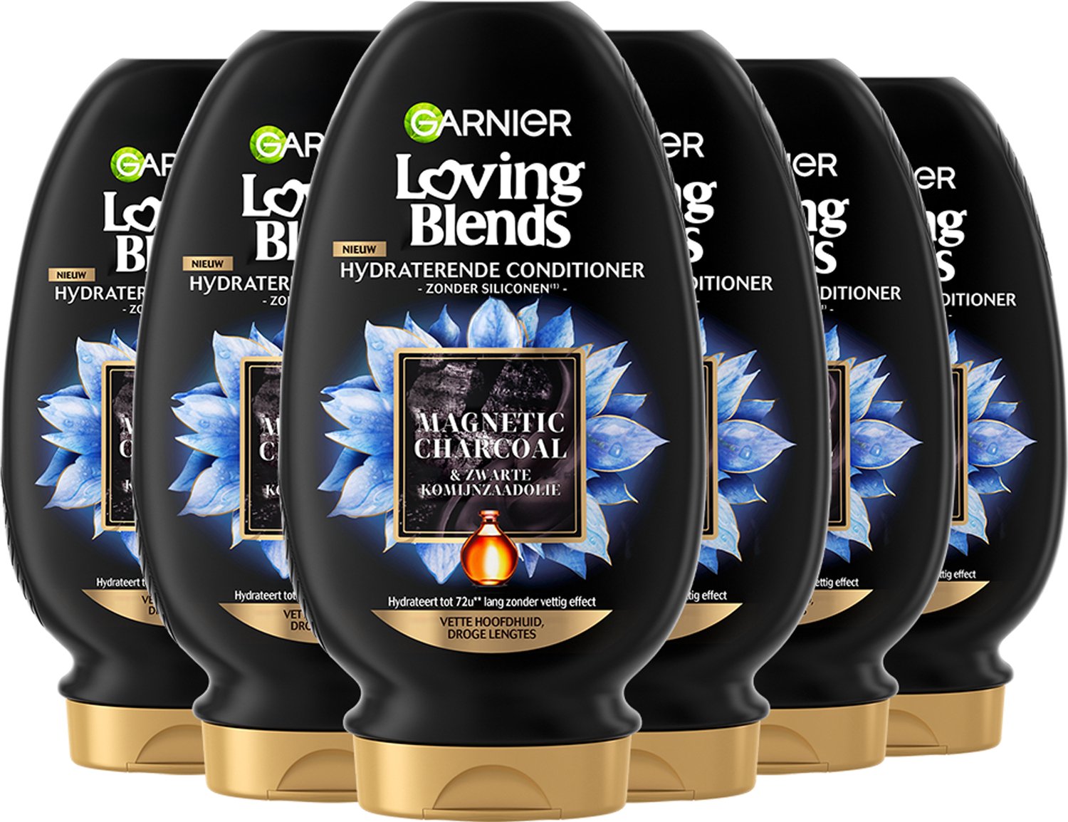 Garnier Loving Blends Magnetic Charcoal Zuiverende & Hydraterende Conditioner Voordeelverpakking - Vette Hoofdhuid, Droge Lengtes - 6 x 250ml