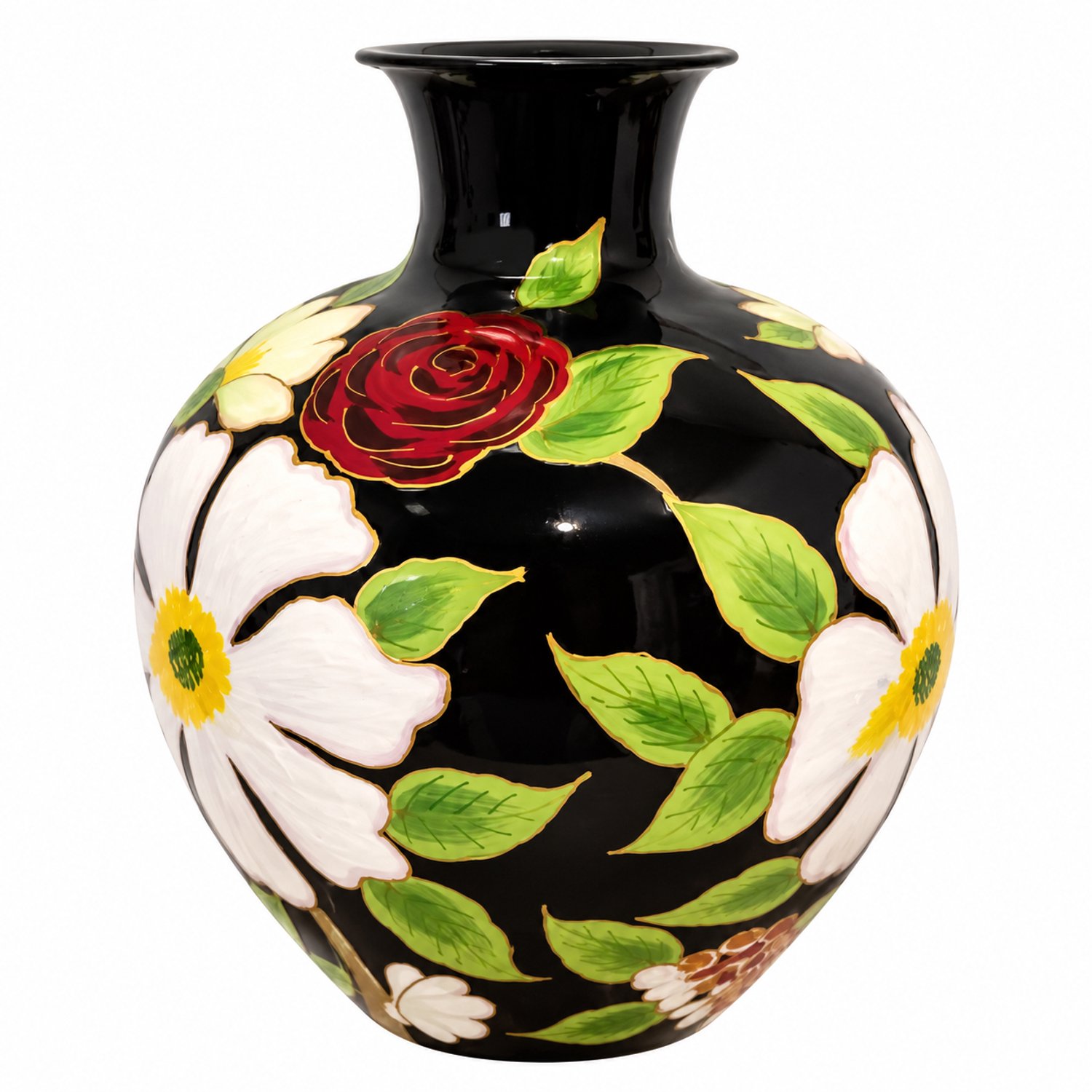Colmore handbeschilderde vaas iron black flowers mts 33x33x39cm multicolor