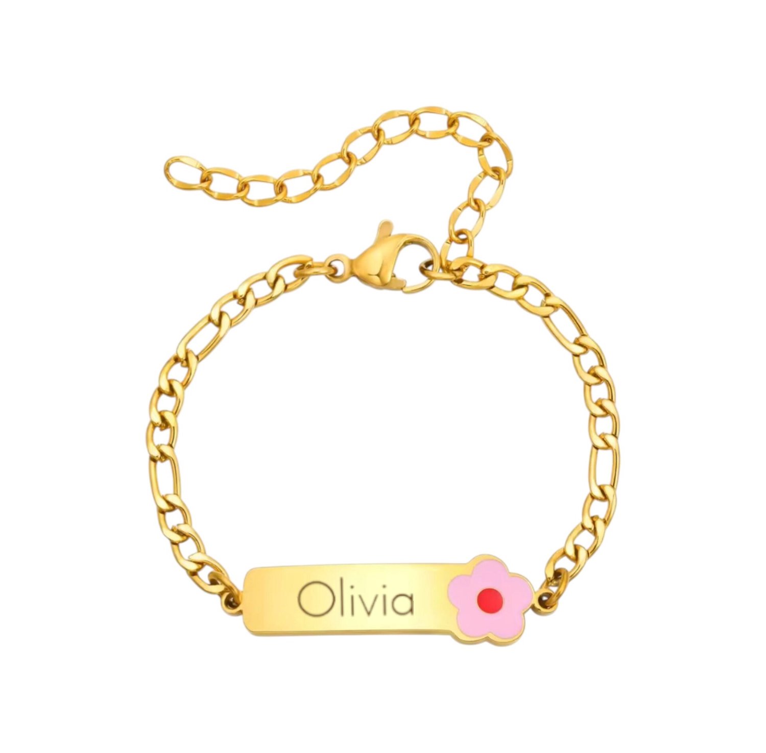 Meisjes Naam Armband met Bloem Goud