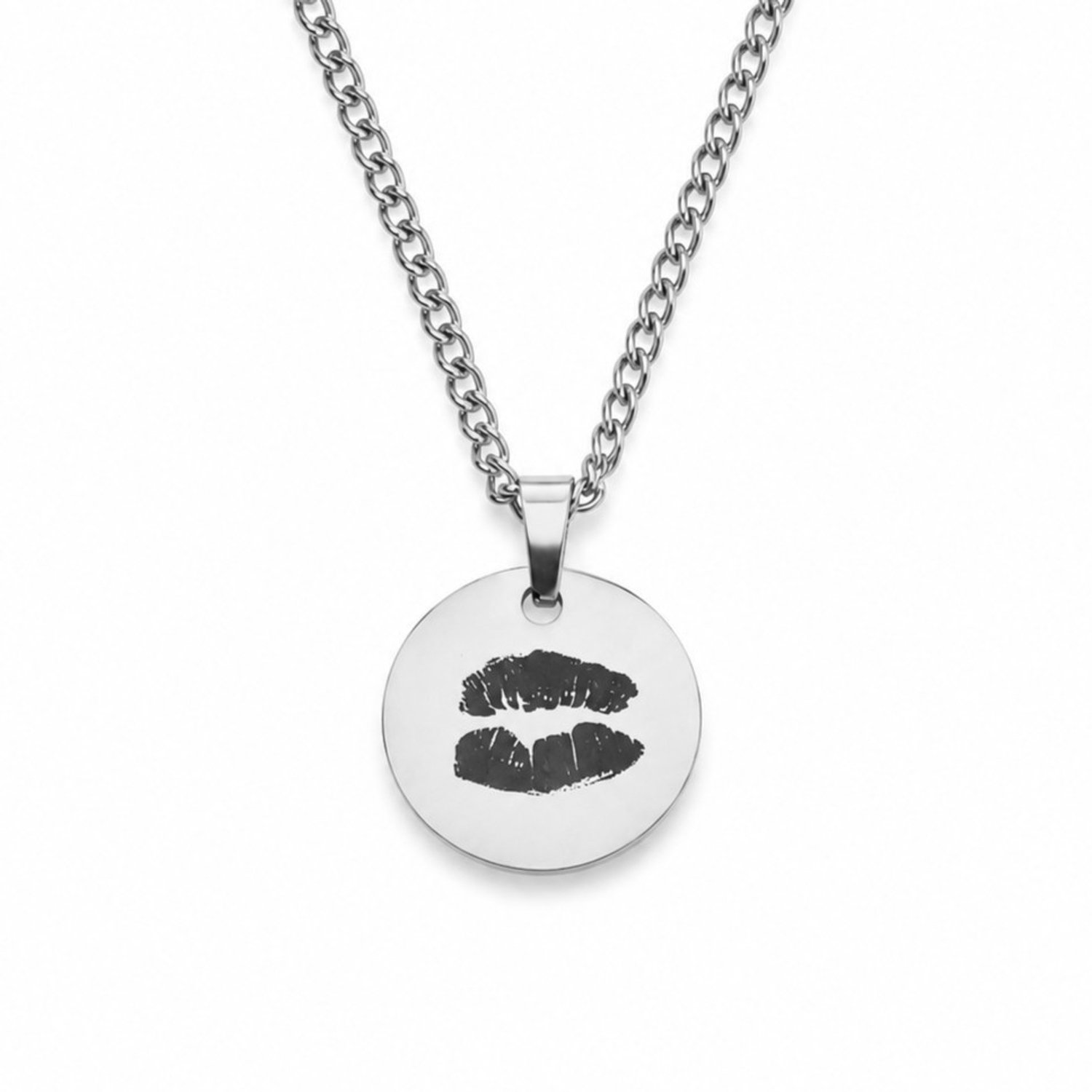 Heren Ketting met Kus Afdruk Zilver