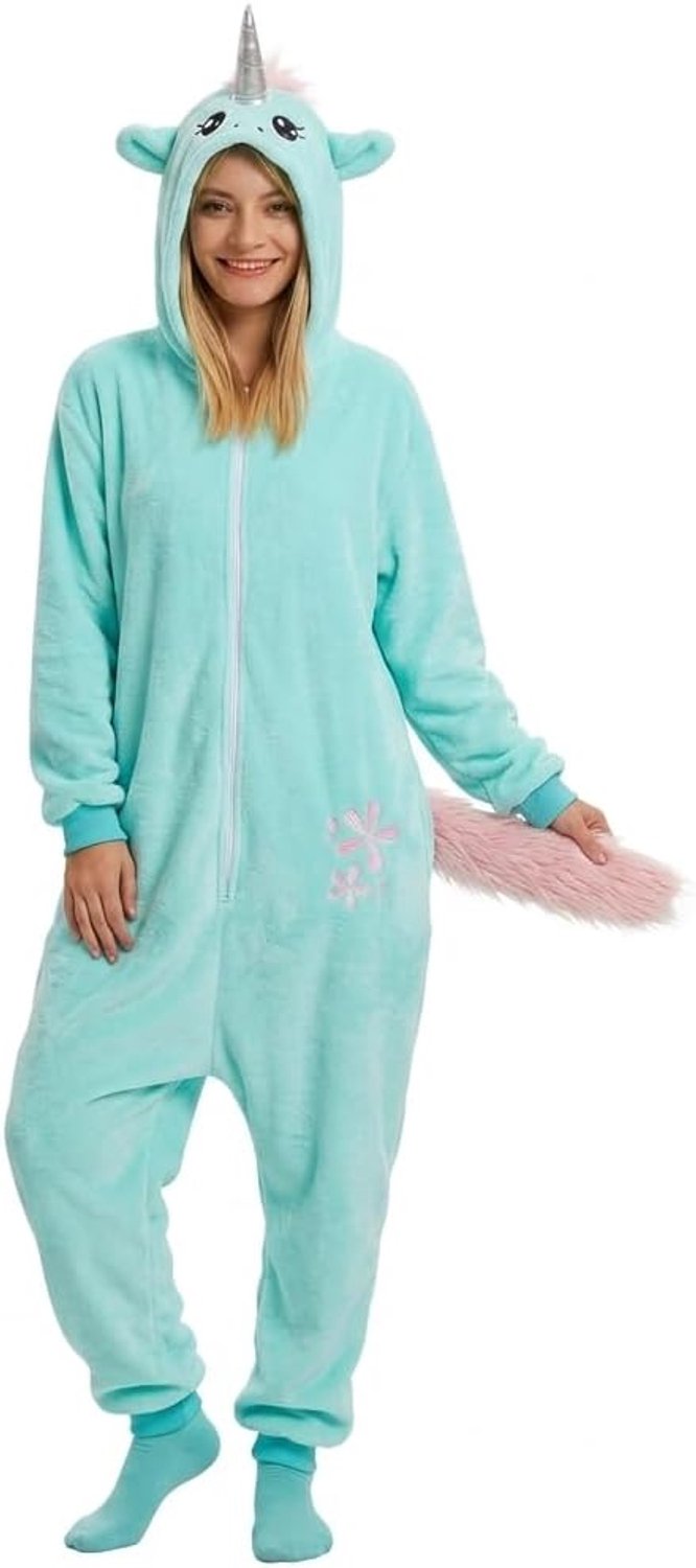 1852 Jade de eenhoorn dames heren onesie jumpsuit pak eendelig kostuum verkleedkleding maat 160-170 cm, turquoise