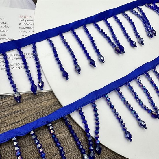 2,2 Yards Blauwe Kralen Fringe Trim 6 cm Acryl Crystal Drop Kwastje Lint Kralen Trim Kwastje Voor Vrouwen Naaien Gordijn Lamp Schaduw DIY Dans Kostuums Jurk Kleding Bruiloft Decoratie — afbeelding 3