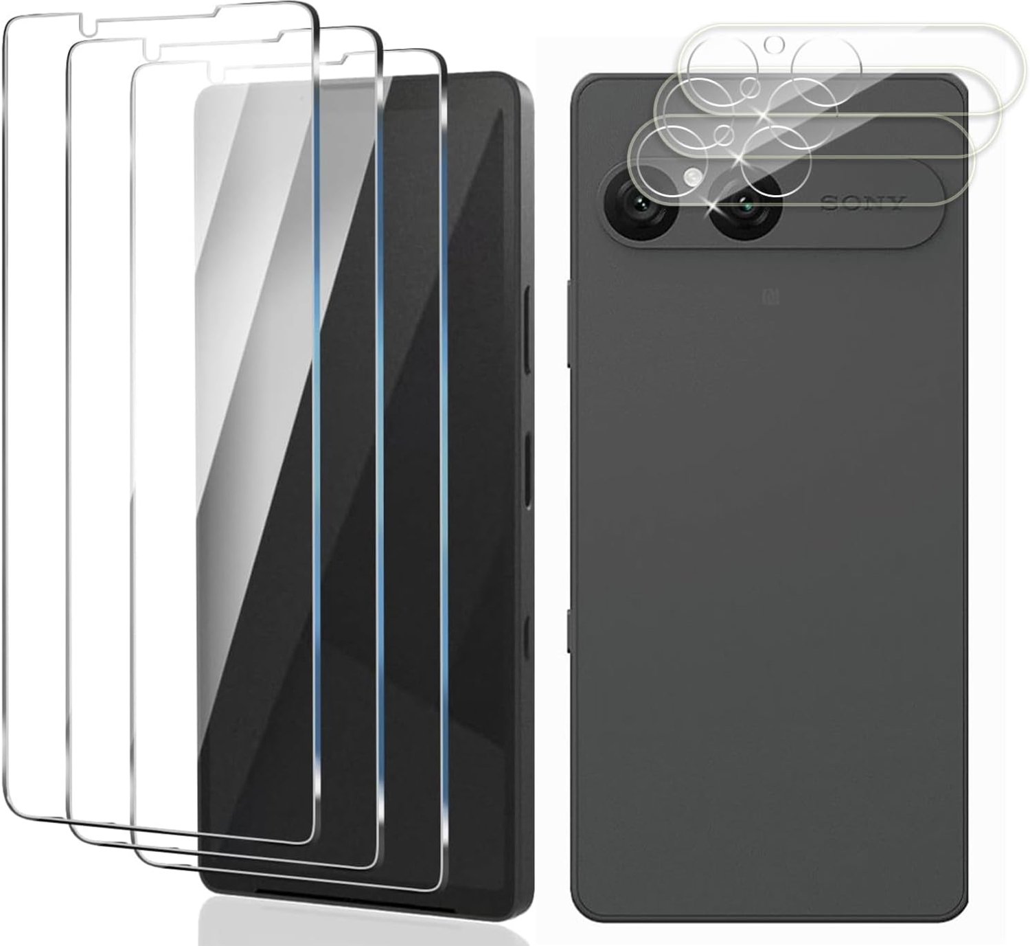 3 x gehard glas voor Sony Xperia 10 VII en 3 x camerabescherming aan de achterkant, 2,5D gebogen randen, hardheid 9H glas, HD transparant, compatibel met Sony Xperia 10 VII